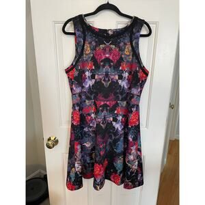 Nicole by Nicole Miller XL Dress Digital Mirror Pattern High Neck Tank Fit Flare